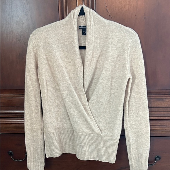 Sofia Cashmere Sweaters - Sofia Cashmere Beige Crossover  V Neck Sweater/Size Small